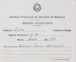 Ficha Antipalúdica. Año 1950