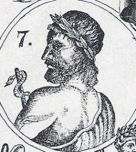 Primeras representaciones del Esculapio griego. Grabado