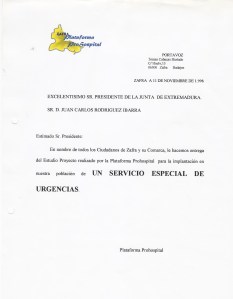 Solicitud al Presidente del Servicio Especial de Urgencias para 001