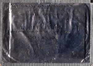 Tarjeta para determinar el Grupo Sanguineo