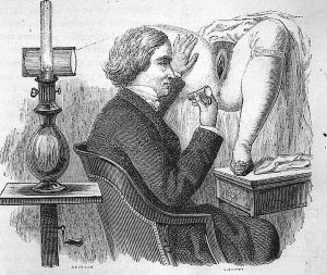 Exploracion ginecologica. Siglo XIX. Grabado